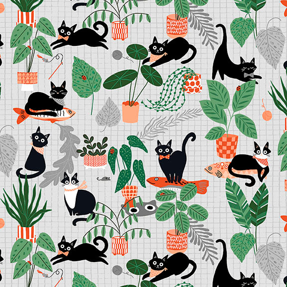 Fabric Lumin Tide + Loom Gray Kitties in the Conservatory by the Quarter Yard T105-001-984