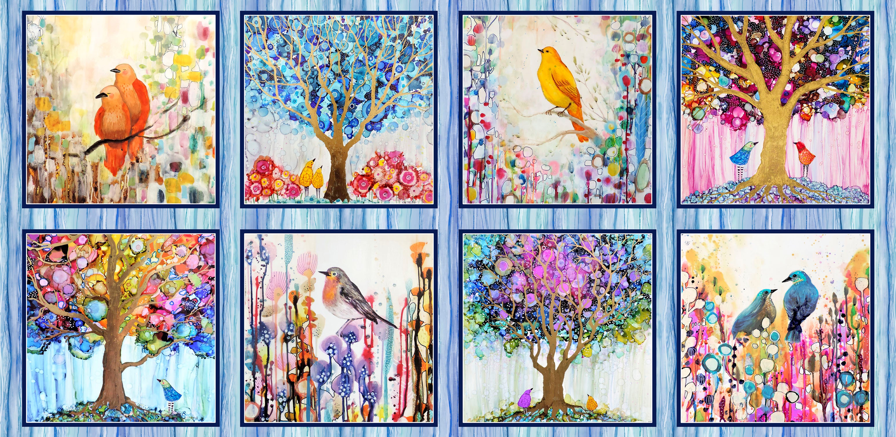 Fabric P & B Textiles Multi Painted Nature Blocks Tree of Life by the Quarter Yard 6377-MU