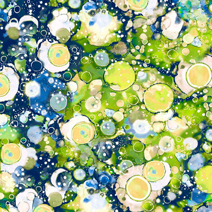Fabric P & B Textiles Green and Blue Abstract Allover Tree of Life by the Quarter Yard 6379-GB