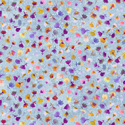 Fabric P & B Textiles Light Blue Tossed Flower Buds Tree of Life by the Quarter Yard 6381-BS