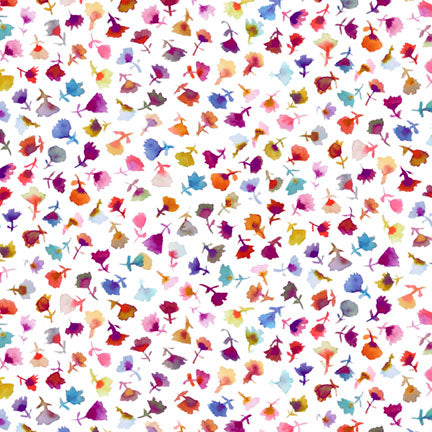 Fabric P & B Textiles White Tossed Flower Buds Tree of Life by the Quarter Yard 6381-W