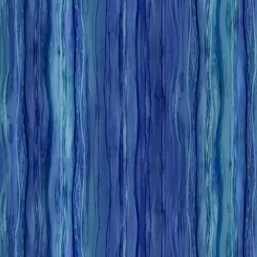 Fabric P & B Textiles Dark Blue Ombre Water Stripe Tree of Life by the Quarter Yard 6382-DB