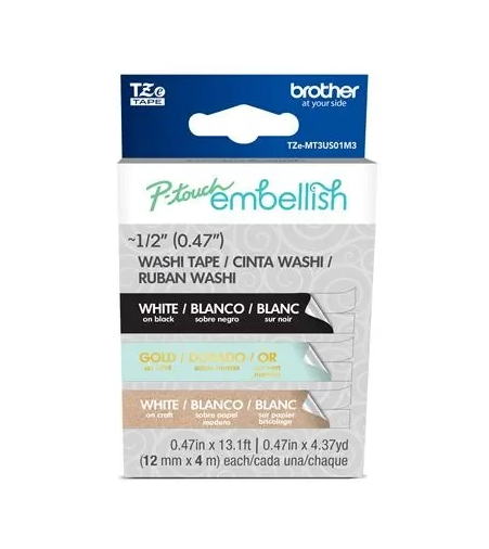 Brother TZE Craft Washi Tape Assorted 3pk 12mm TZE-MT3US01M3
