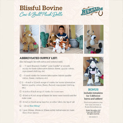 The Rustic Horseshoe Blissful Bovine Stuffable Sewing Pattern PATTRN-8042A