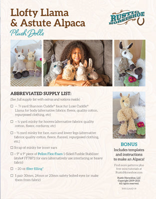 The Rustic Horseshoe Llofty Llama & Astute Alpaca Stuffable Sewing Pattern PATTRN-8042M
