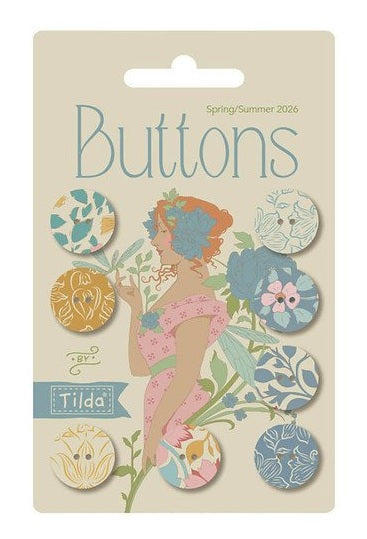 Tilda Songbird Blue/Yellow 8pc 16mm Buttons TIL400075