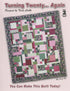 Quilt pattern book cover with a patchwork quilt design on a light pink background