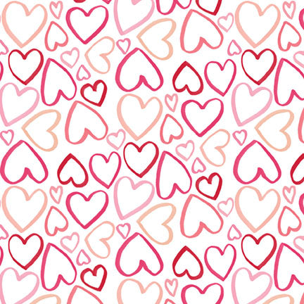 Fabric P&B White Heart Outlines Valentine's Minis by the Quarter Yard 6514-WHITE