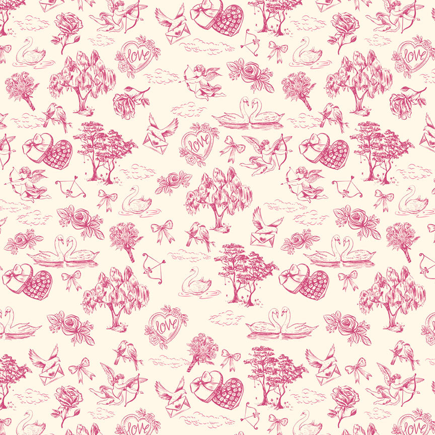 Fabric P&B Ecru Romantic Toile Valentine's Minis by the Quarter Yard 6515-ECRU