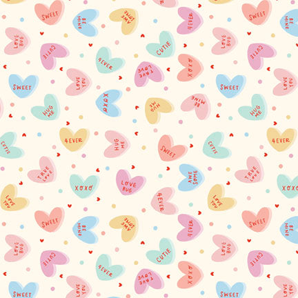 Fabric P&B Ecru Conversation Hearts Valentine's Minis by the Quarter Yard 6516-ECRU