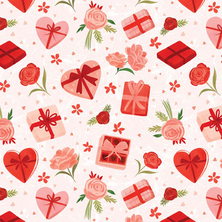 Fabric P&B Light Pink Hearts Gifts and Roses Valentine's Minis by the Quarter Yard 6518-LTPINK
