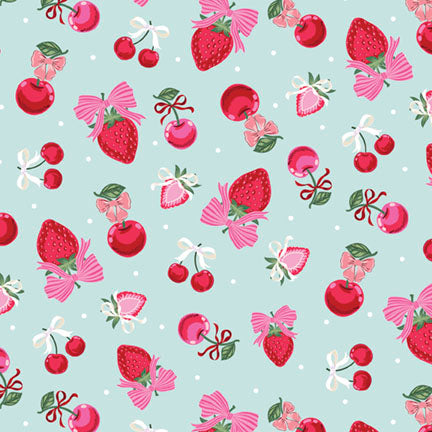 Fabric P&B Teal Cherries and Strawberries Valentine's Minis by the Quarter Yard 6521-TEAL