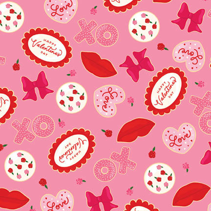 Fabric P&B Pink Love Tokens Valentine's Minis by the Quarter Yard 6523-PINK