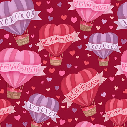 Fabric P&B Dark Red Heart Hot Air Balloons Valentine's Minis by the Quarter Yard 6530-DKRED