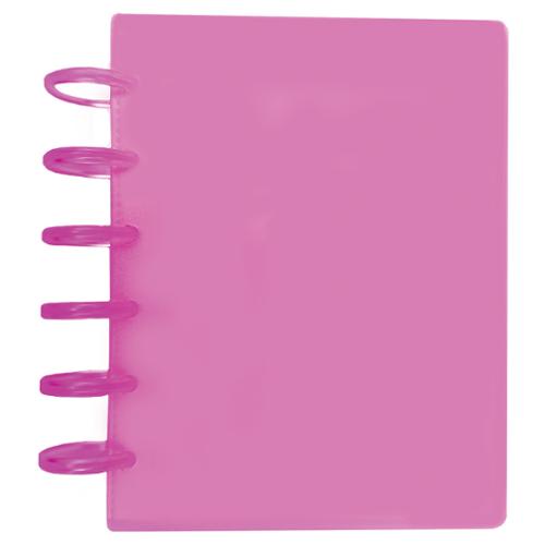 Pink notebook with a spiral binding on a white background
