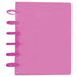 Pink notebook with a spiral binding on a white background