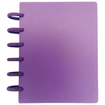 A purple spiral-bound notebook with a textured cover and dark purple plastic wire rings, shown on a plain white background.
