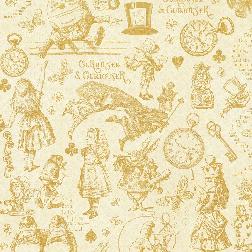 Fabric Lumin White Owl Textiles Ivory Always Late Curiouser & Curiouser by the Quarter Yard W130-039-133