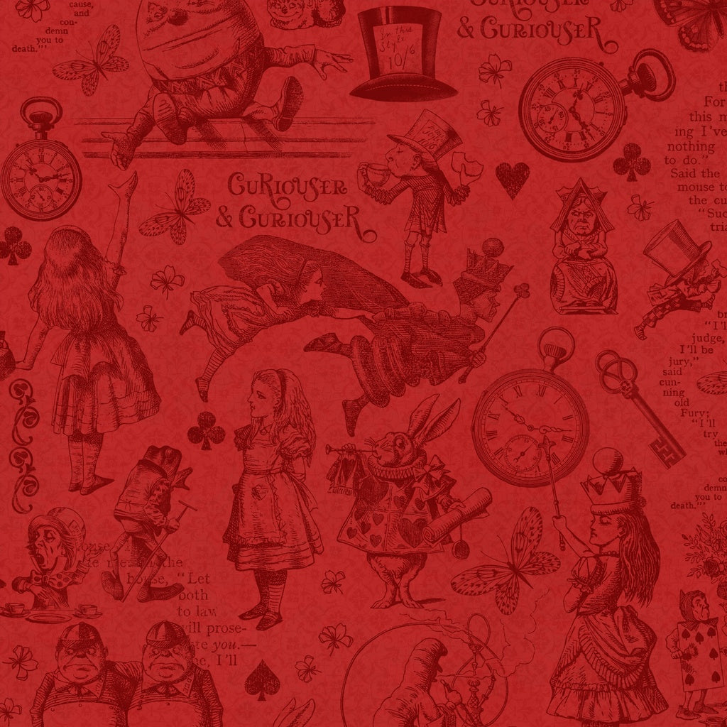 Fabric Lumin White Owl Textiles Red Always Late Curiouser & Curiouser by the Quarter Yard W130-039-555