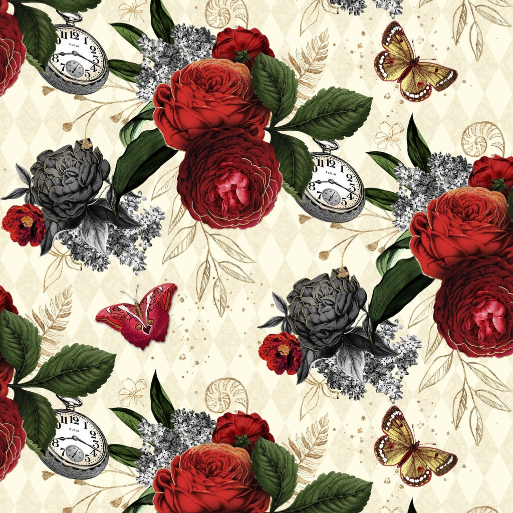 Fabric Lumin White Owl Textiles Ivory Happy Hours Curiouser & Curiouser by the Quarter Yard W130-040-159