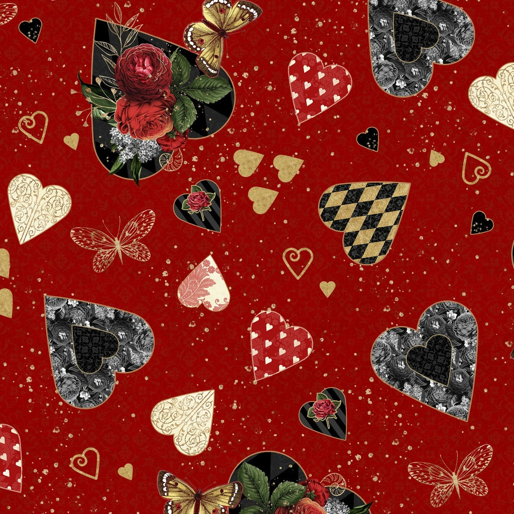 Fabric Lumin White Owl Textiles Red Joyous Possibilities Curiouser & Curiouser by the Quarter Yard W130-041-593