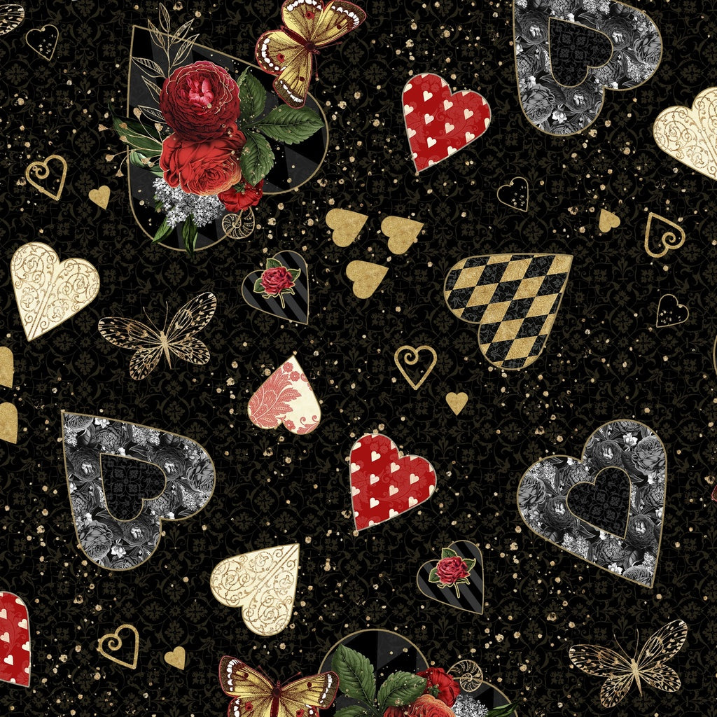 Fabric Lumin White Owl Textiles Black Joyous Possibilities Curiouser & Curiouser by the Quarter Yard W130-041-993