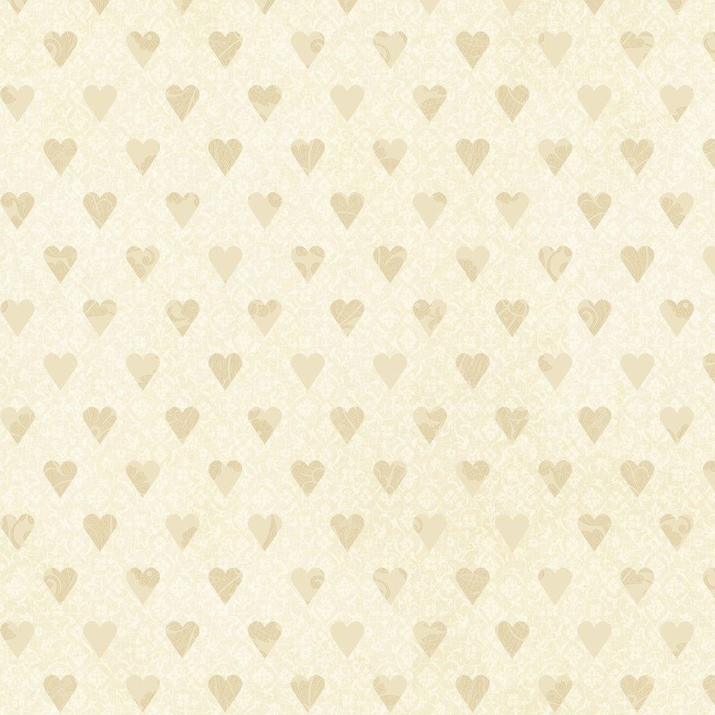 Fabric Lumin White Owl Textiles Ivory Hearts Curiouser & Curiouser by the Quarter Yard W130-044-111