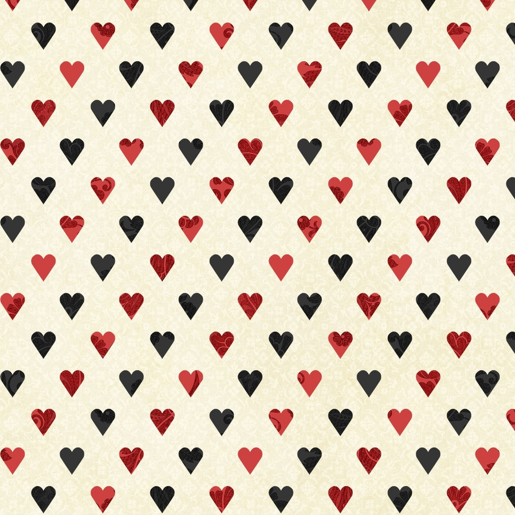 Fabric Lumin White Owl Textiles Ivory/Multi Hearts Curiouser & Curiouser by the Quarter Yard W130-044-159