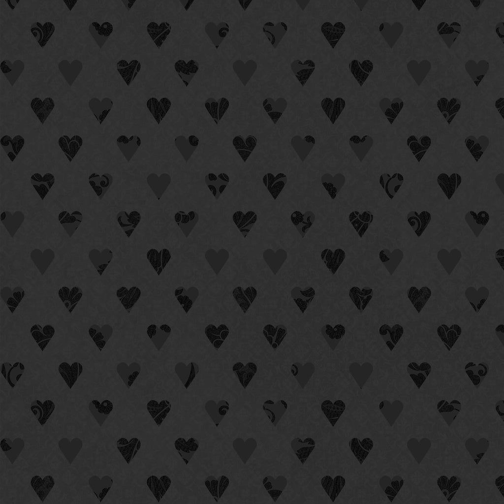 Fabric Lumin White Owl Textiles Black Hearts Curiouser & Curiouser by the Quarter Yard W130-044-999