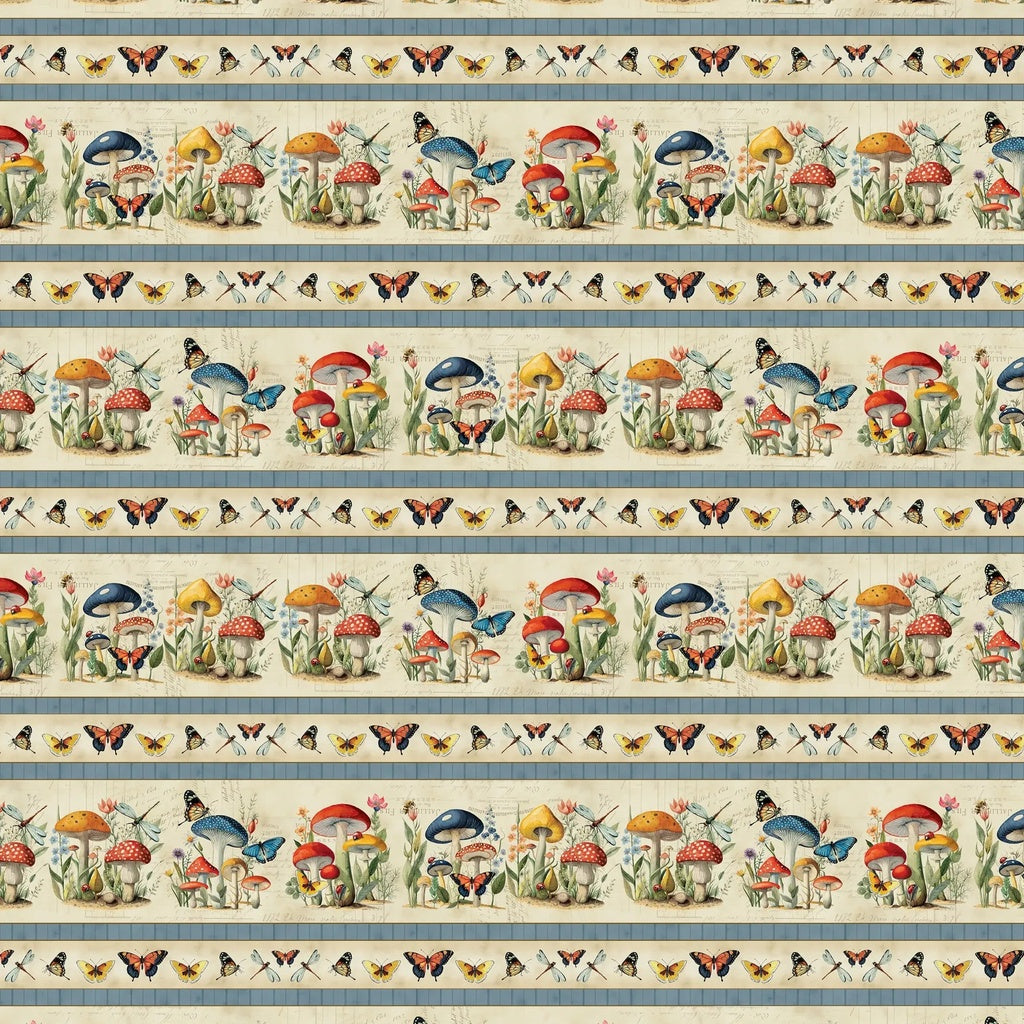 Fabric Lumin White Owl Textiles Multi Border Stripe Beneath the Canopy by the Quarter Yard W150-013-175