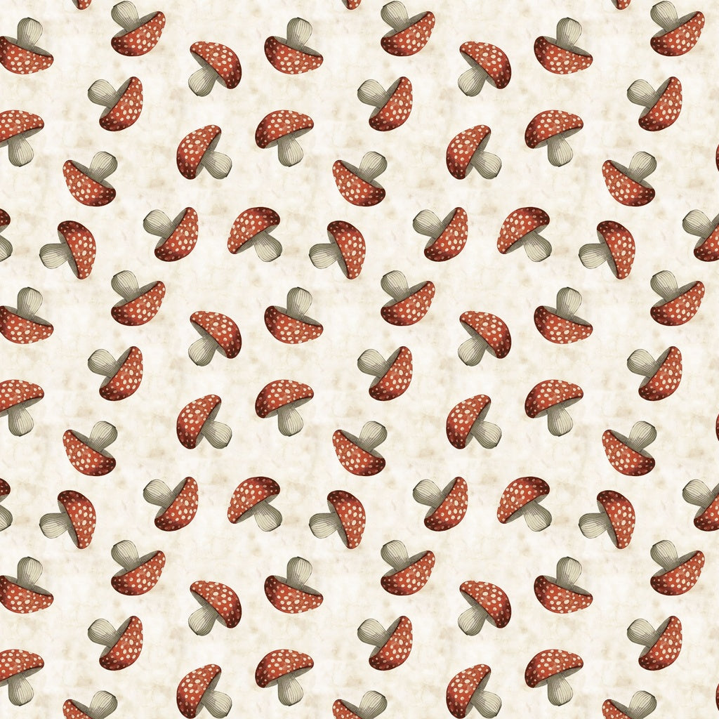 Fabric Lumin White Owl Textiles Parchment Small Mushrooms Beneath the Canopy by the Quarter Yard W150-017-151