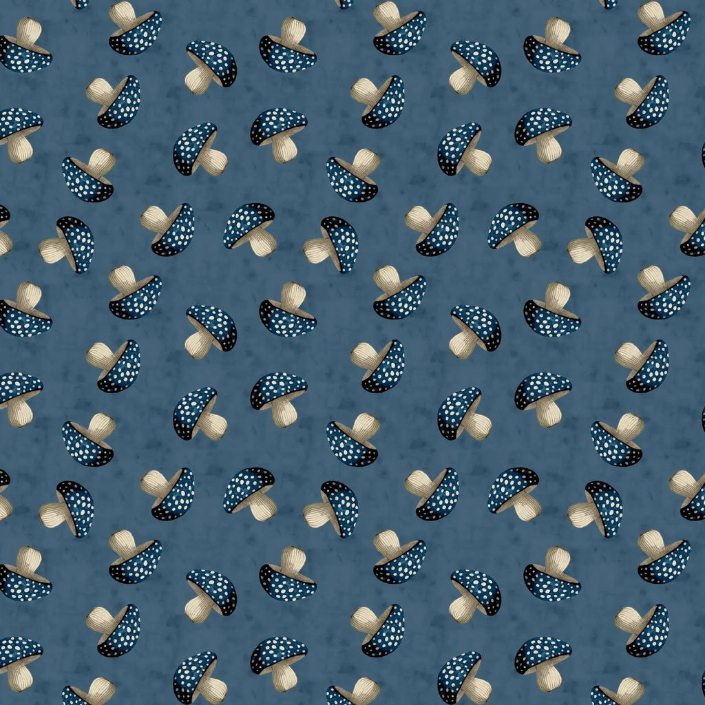 Fabric Lumin White Owl Textiles Denim Small Mushrooms Beneath the Canopy by the Quarter Yard W150-017-771