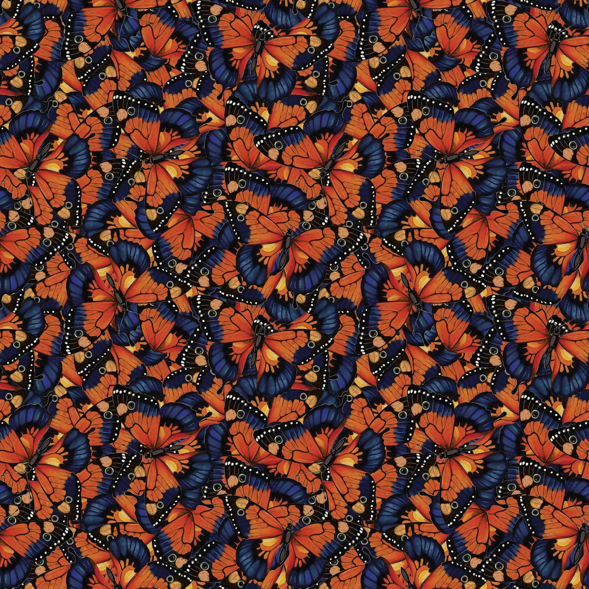 Fabric Lumin White Owl Textiles Multi Packed Butterflies Beneath the Canopy by the Quarter Yard W150-020-473