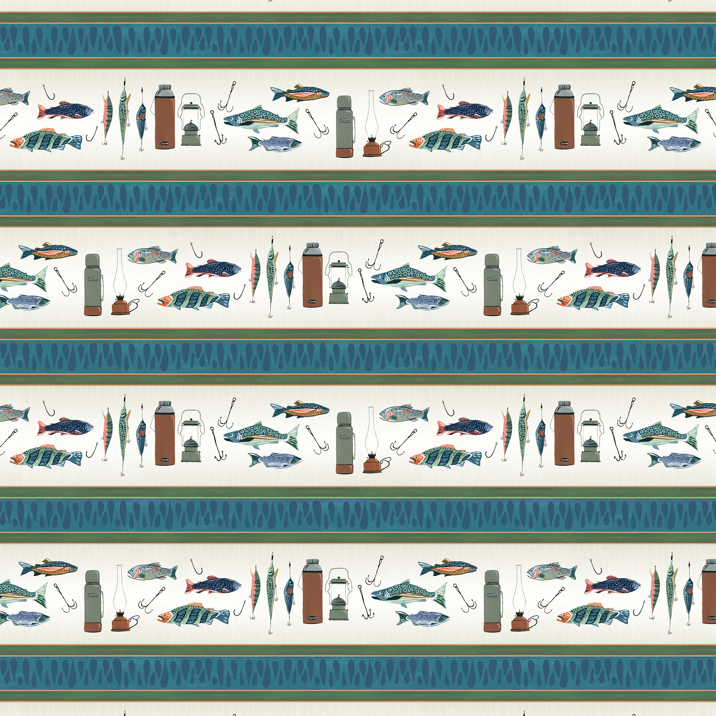 Fabric Lumin White Owl Textiles Multi Border Stripe Wilderness Retreat by the Quarter Yard W180-002-175