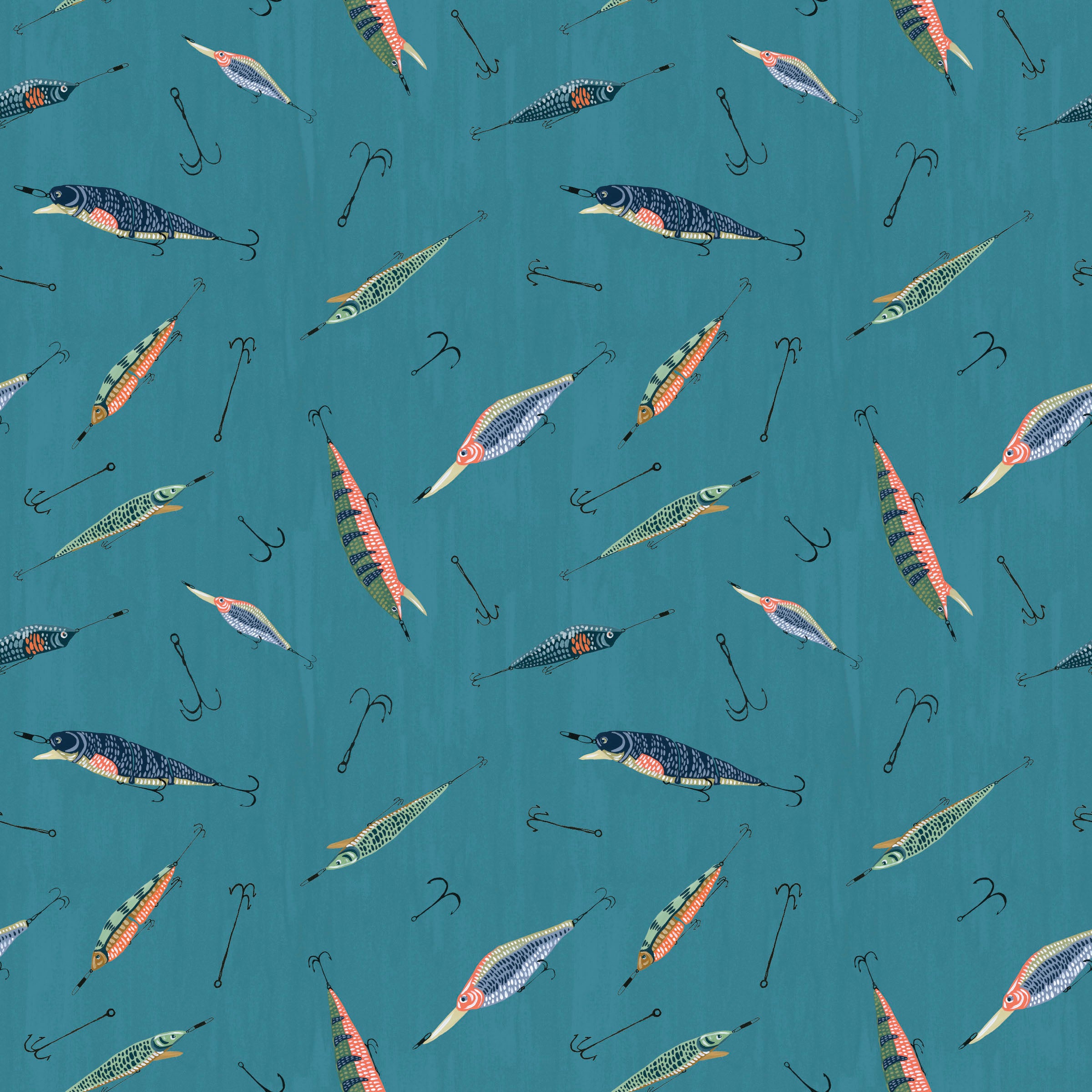 Fabric Lumin White Owl Textiles Teal Lure Toss Wilderness Retreat by the Quarter Yard W180-006-784
