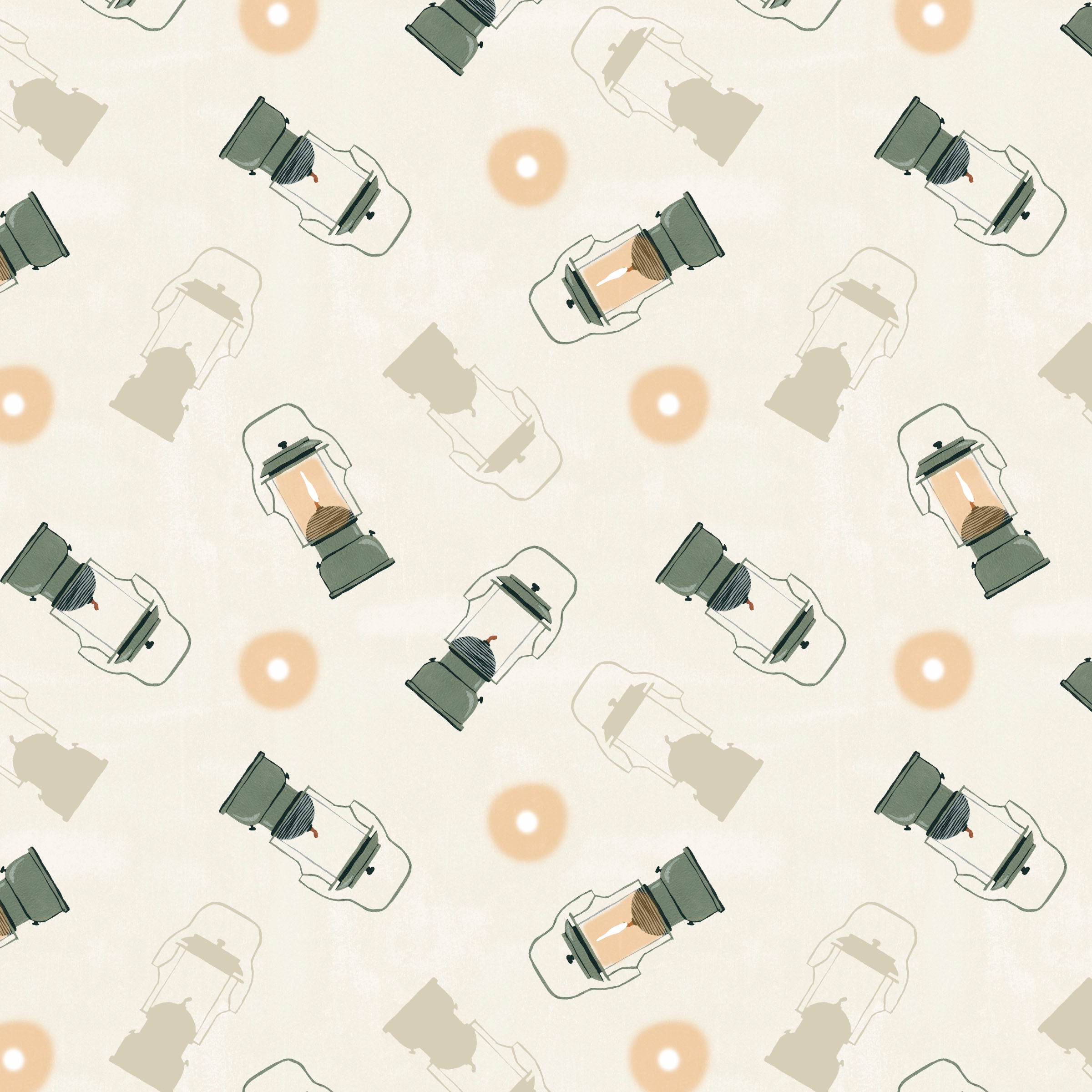 Fabric Lumin White Owl Textiles Cream Lantern Toss Wilderness Retreat by the Quarter Yard W180-007-182