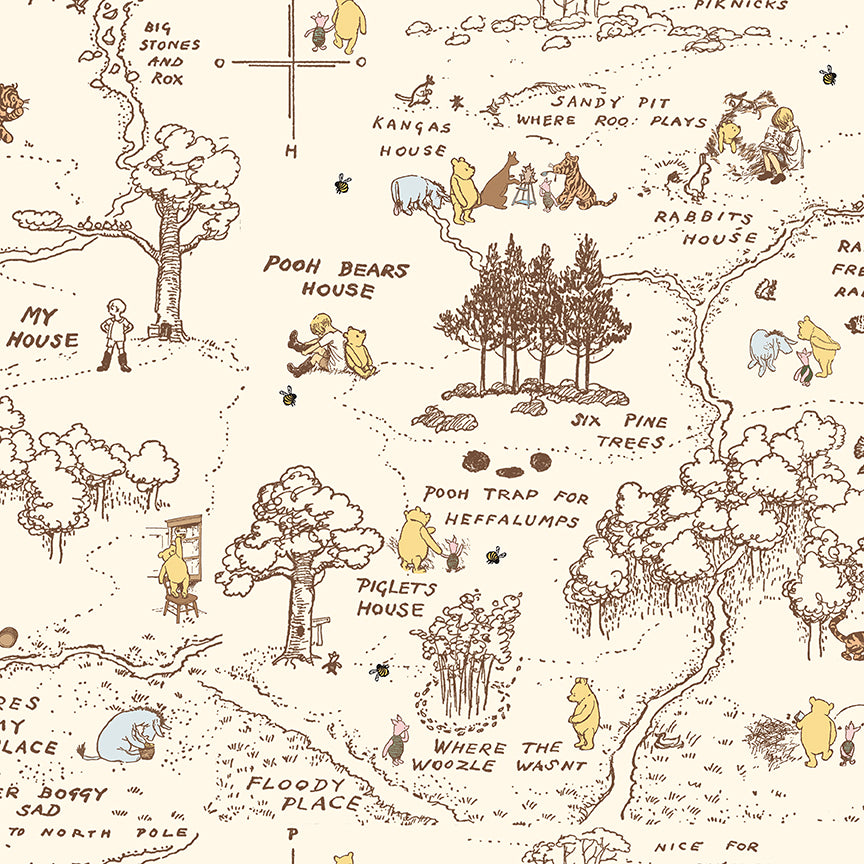 Fabric Riley Blake Cream 100 Aker Map Winnie the Pooh Baby 108" Wide Back by the Quarter Yard WB18598-CREAM