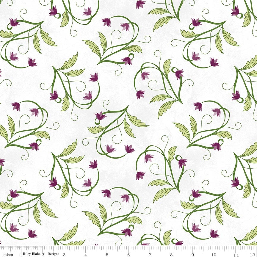 Fabric Riley Blake White Medallion Amethyst & Ivy 108" Wide Back by the Quarter Yard WB18628-WHITE