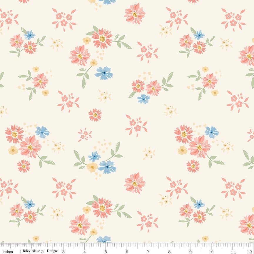 Fabric Riley Blake Cream Floral Promise of Spring 108" Wide Back by the Quarter Yard WB18778-CREAM