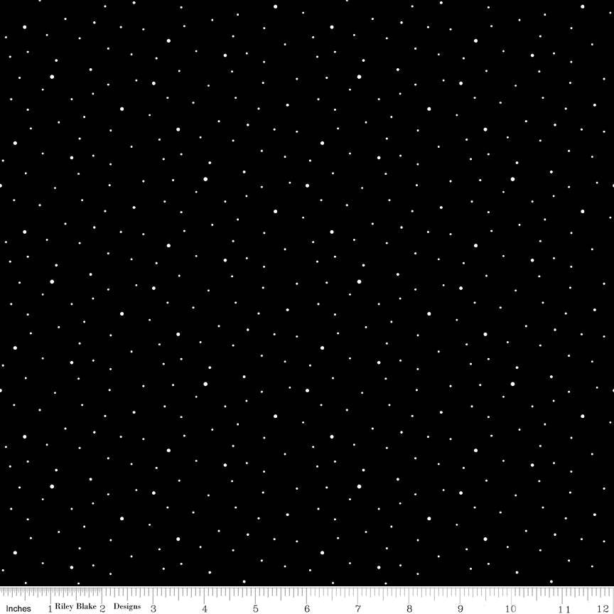 Fabric Riley Blake Black Dapple Dot 108" Wide Back by the Quarter Yard WB640-BLACK