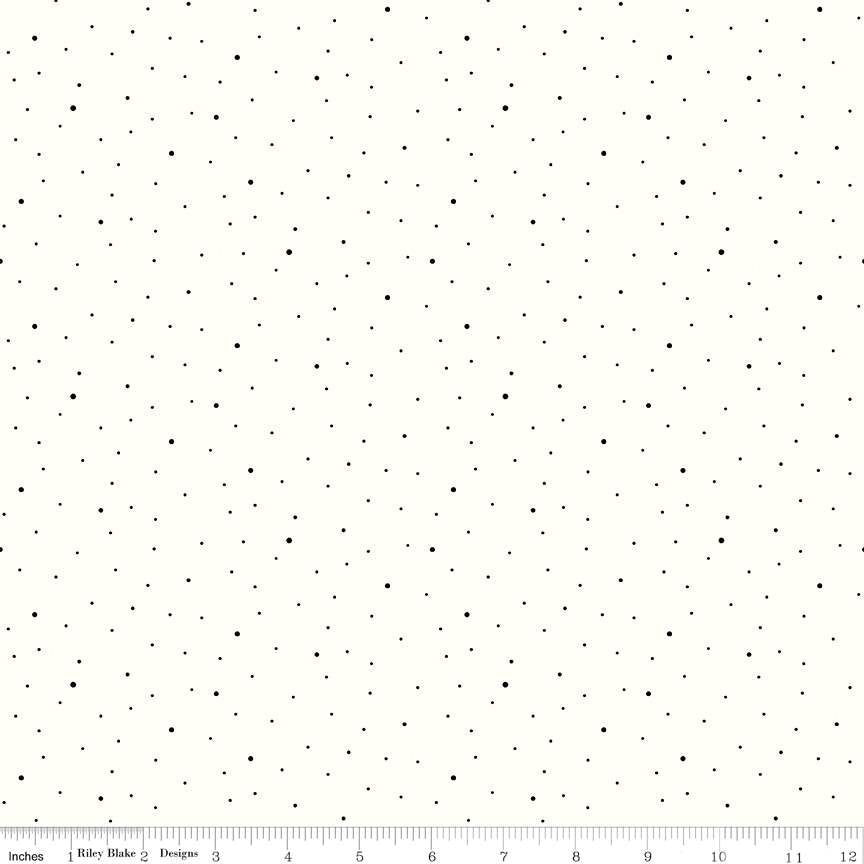 Fabric Riley Blake Black on Off White Dapple Dot 108" Wide Back by the Quarter Yard WB645-BLACK