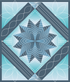 Decorative quilt with geometric floral pattern on a blue background