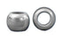 Two metallic cylindrical beads or spacers, one showing a rounded front view and the other a flat circular side view, on a plain white background.