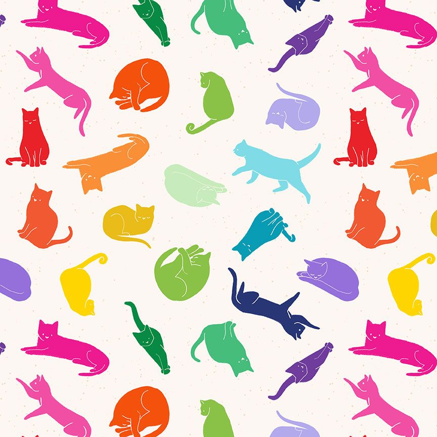 Fabric Dear Stella Vanilla Cat Lady 108" Wide Back by the Quarter Yard DPJ3750-VANILLA