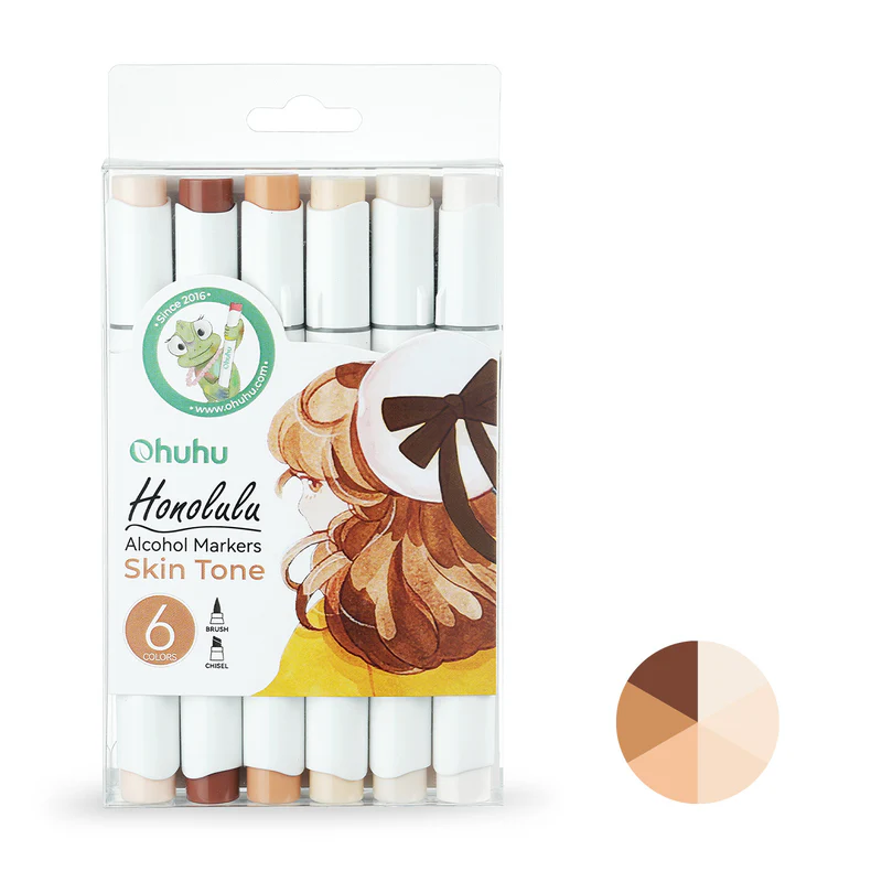 Ohuhu Honolulu 6ct Skintone Brush/Chisel Dual Tip Alcohol Markers Ohuhu Honolulu 6ct Skintone Brush/Chisel Dual Tip Alcohol Markers