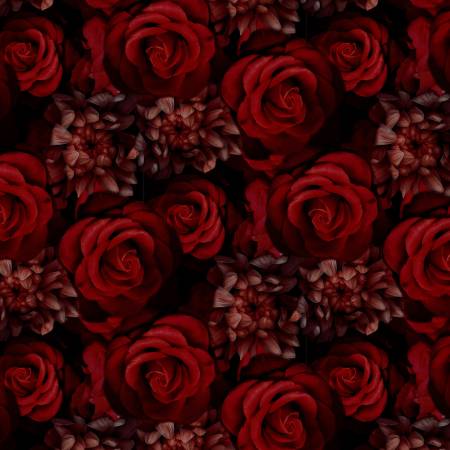 Fabric Hoffman Crimson Graveyard Blooms Boneheads by the Quarter Yard Y5854-10