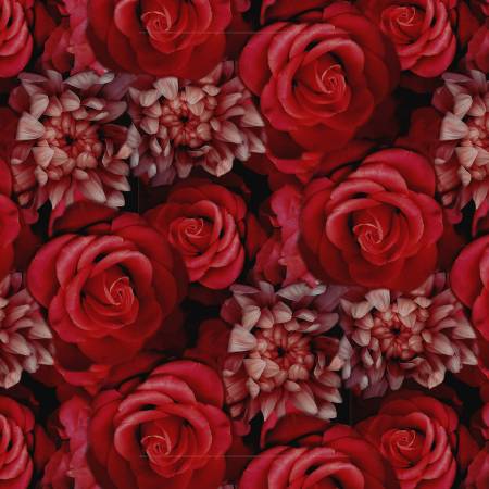 Fabric Hoffman Scarlet Graveyard Blooms Boneheads by the Quarter Yard Y5854-78