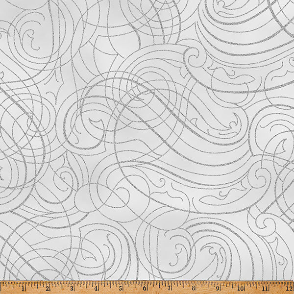 Fabric Hoffman Light Gray/Silver Swirls Christmas Wish Metallic by the Quarter Yard Y7824-674S