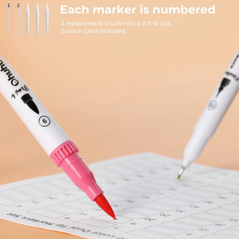 Ohuhu Maui 60ct Brush/Fineliner Water Based Markers with White Marker Holder Y30-80400-14
