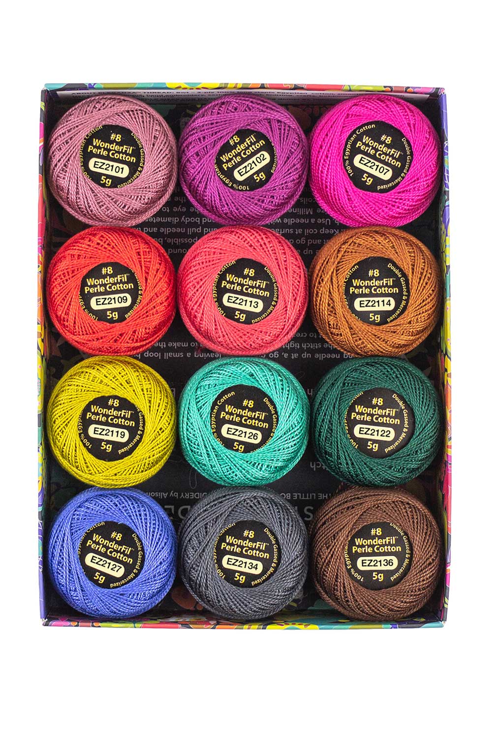 WonderFil Alison Glass Eleganza Perle Cotton 8wt Flora 12pk Thread Pack AGEZP-FLORA